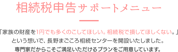 相続税申告サポートメニュー